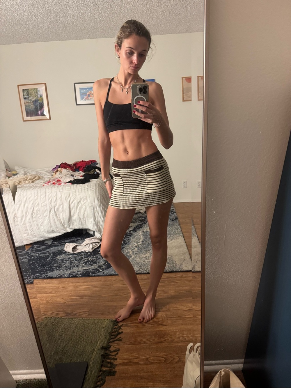 Frankie's Bikinis Cream and Brown Striped Mini Skirt